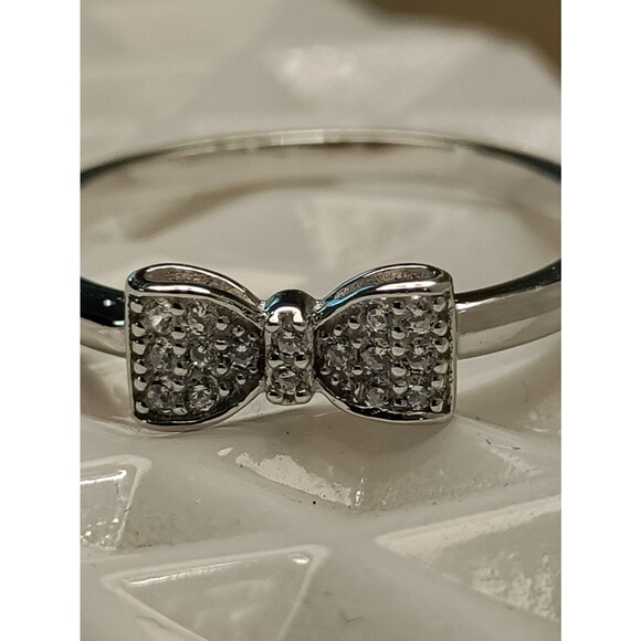 Solid 925 Sterling Silver CZ Bow Promise Ring Dainty and Feminine Gift for Her - Picture 1 of 5